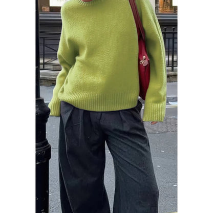 Solid Knit O Neck Long Sleeves Pullover Sweater