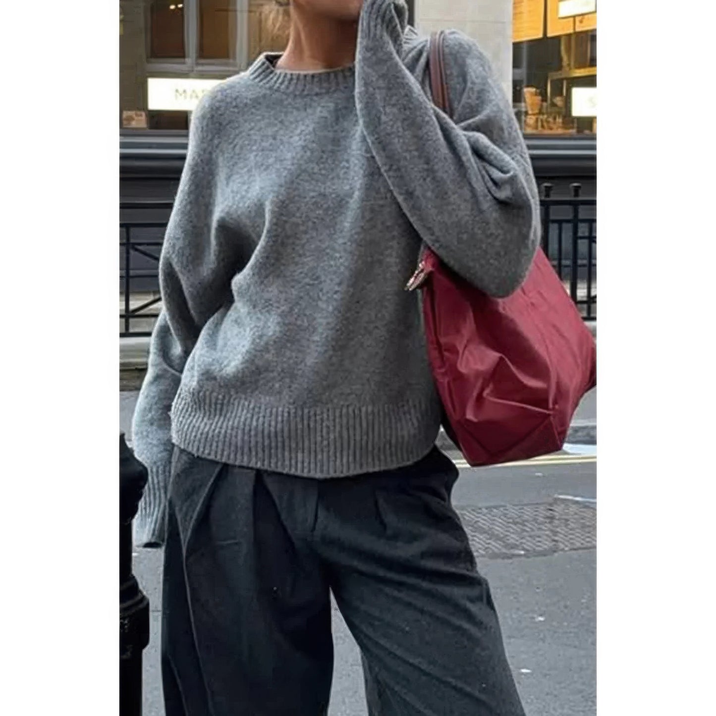 Solid Knit O Neck Long Sleeves Pullover Sweater