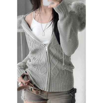 Solid Zipper Twist And Fur Stitching Jacket