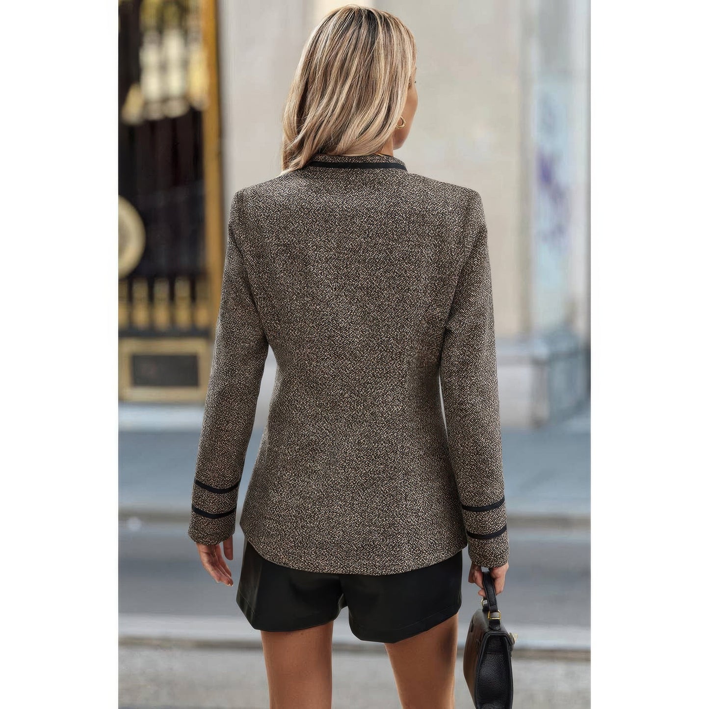 Solid Decorative Button Stand Collar Jacket