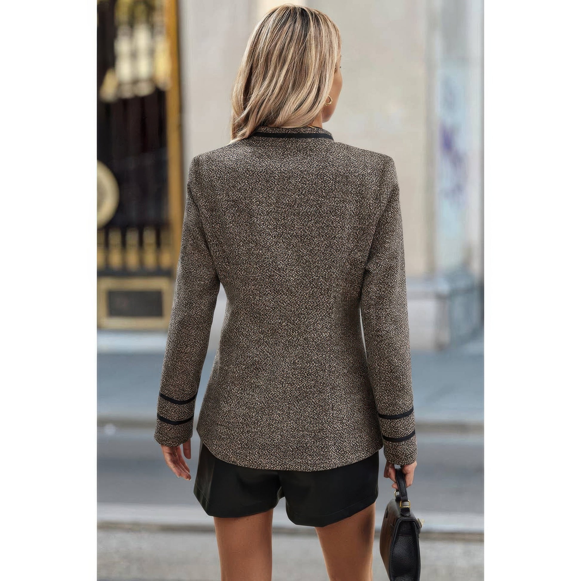 Solid Decorative Button Stand Collar Jacket