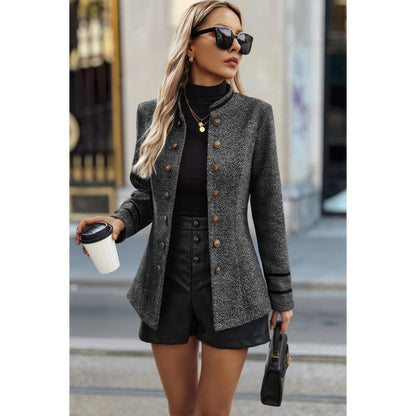 Solid Decorative Button Stand Collar Jacket