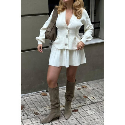 Solid Knit Button Up V Neck Knit Cardigan