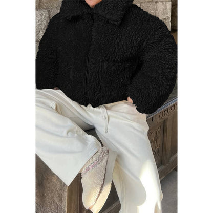 Solid Fleece Cropped Cozy Fuzzy Fur Jacket