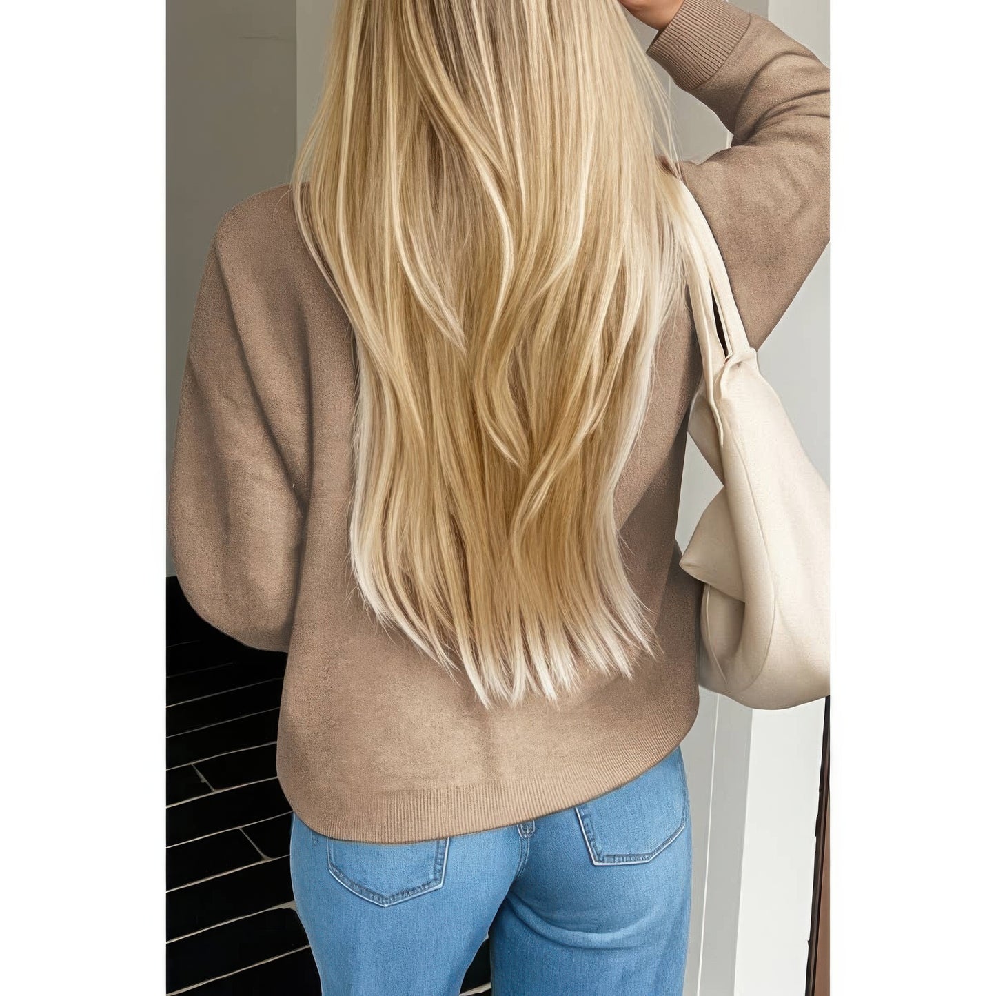 Knit Solid V Neck Button Pockets Sweater