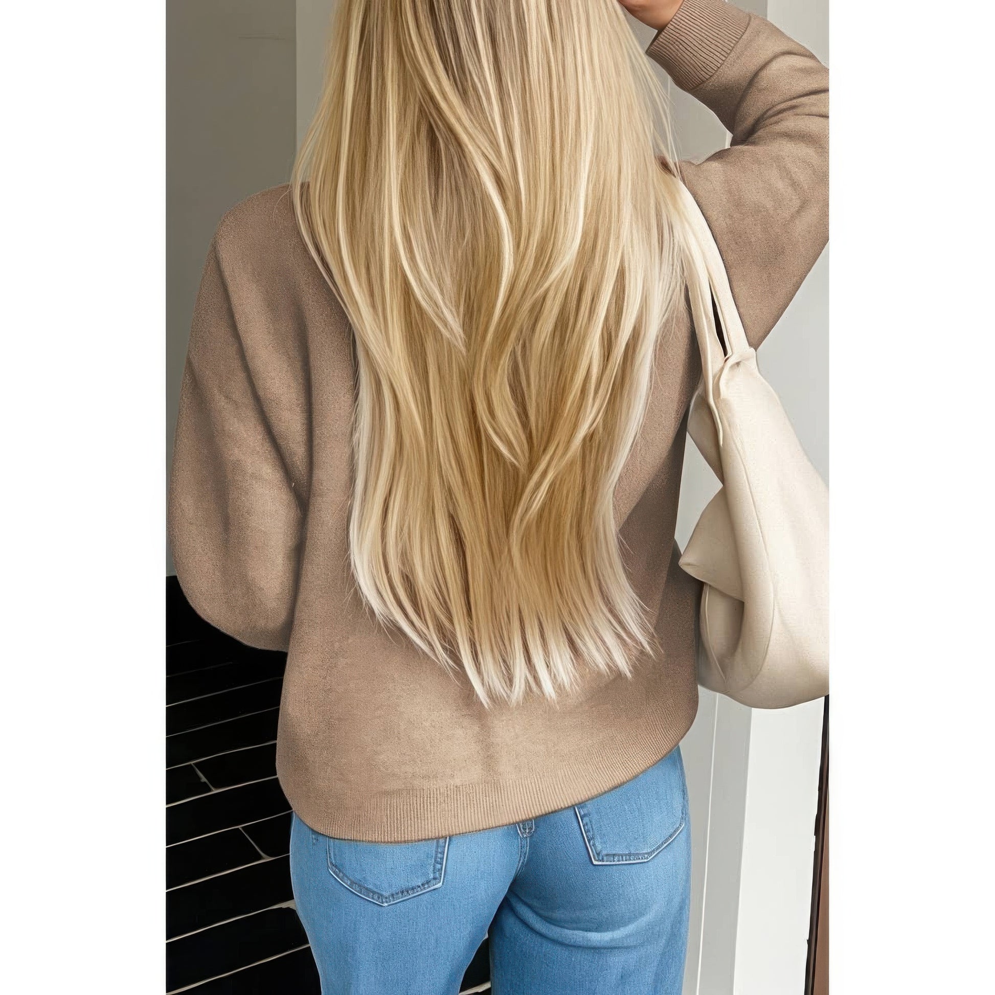 Knit Solid V Neck Button Pockets Sweater