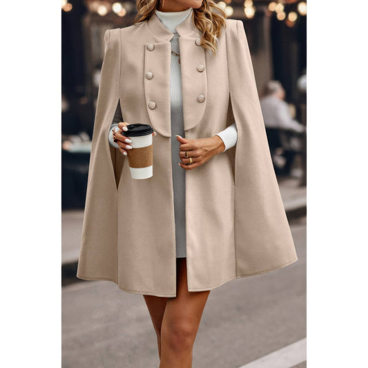 Solid Cloak Sleeve Double Breasted Cape Coat