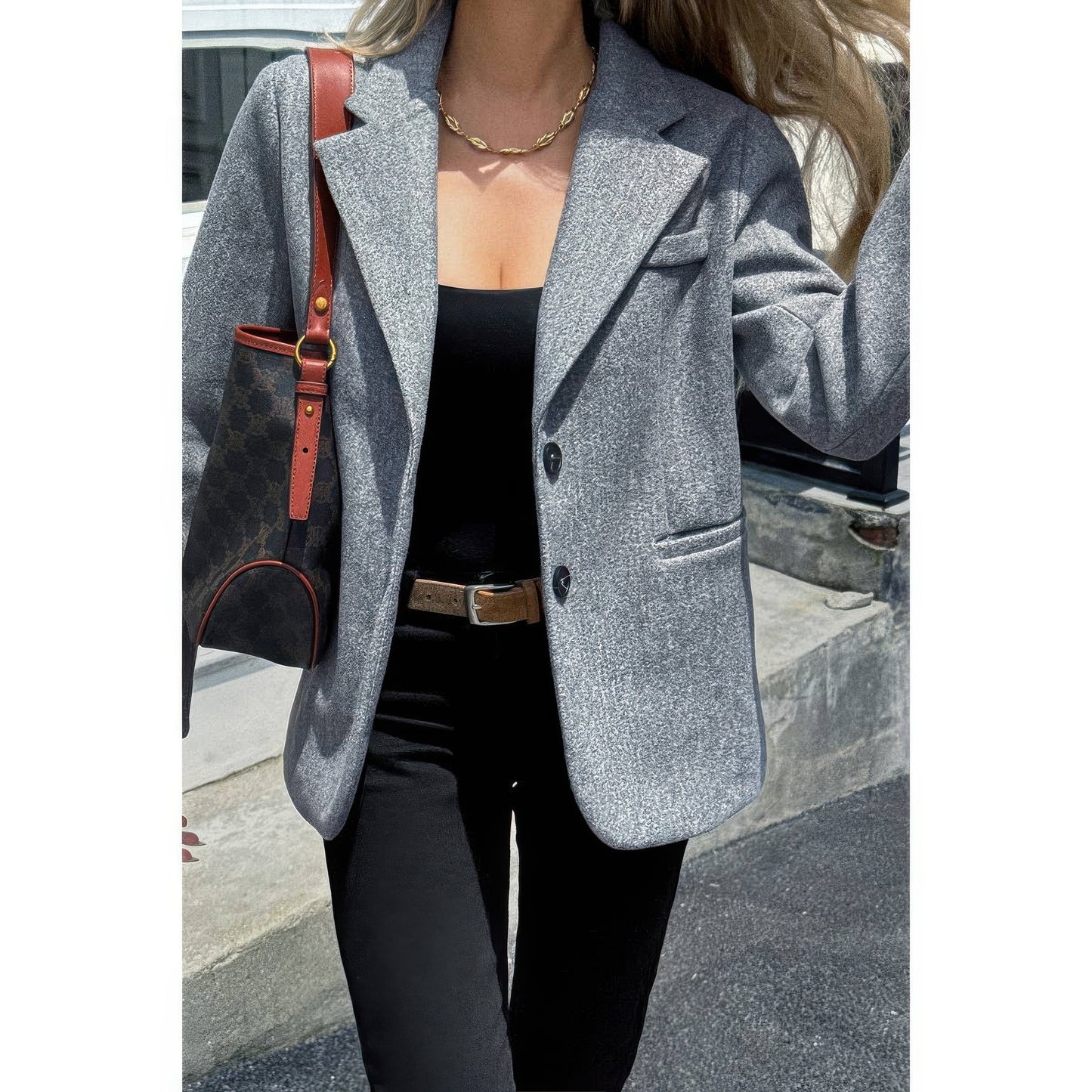 Solid Notch Lapel Single Breasted Blazer