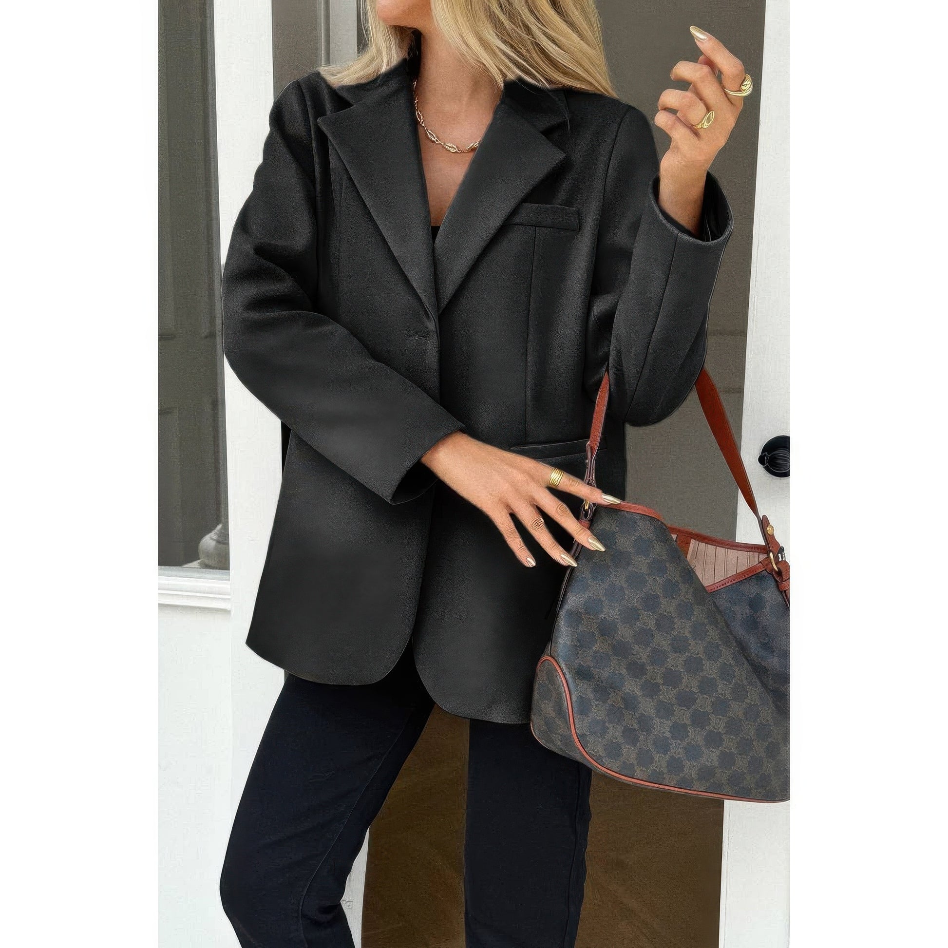 Solid Notch Lapel Single Breasted Blazer