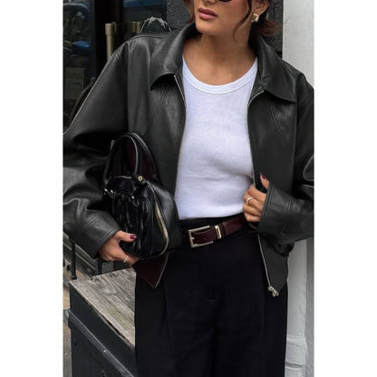 Solid Long Sleeve Short Lapel Zipper Jacket