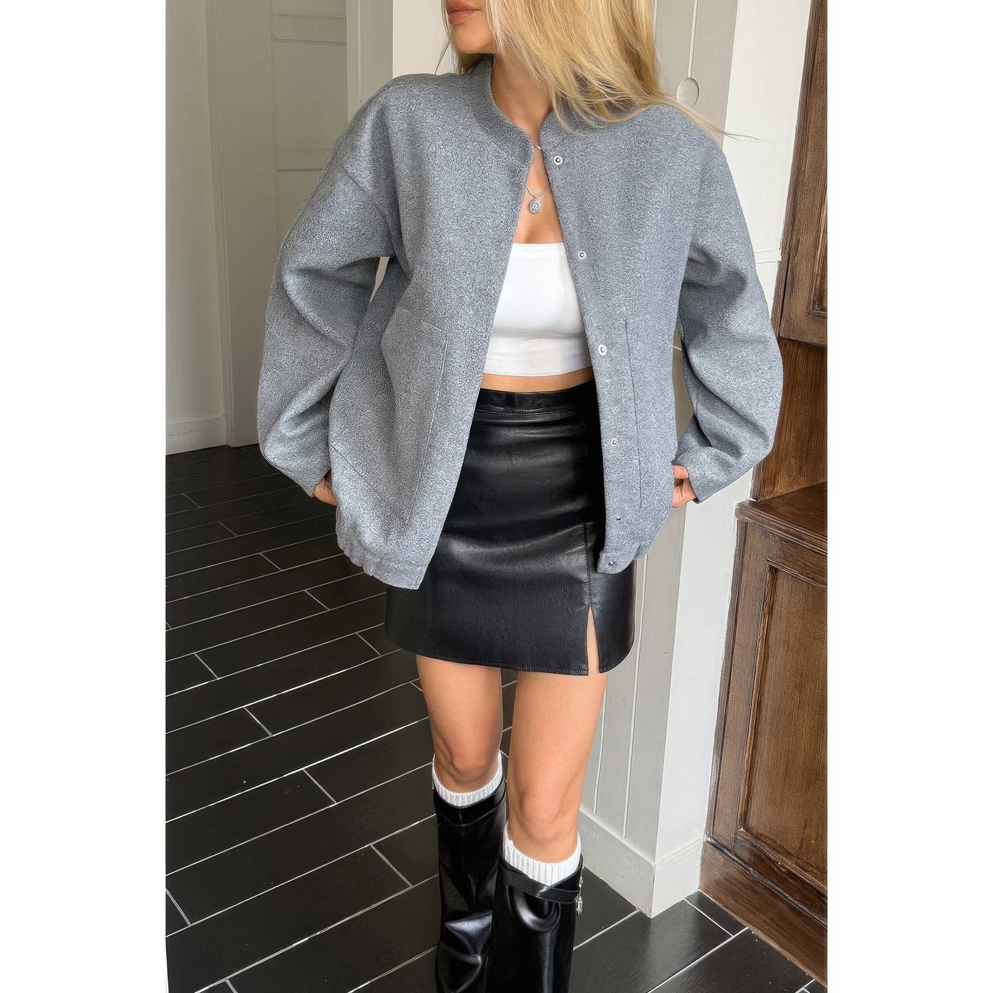 Solid Pockets Brushed Bomber Jacket