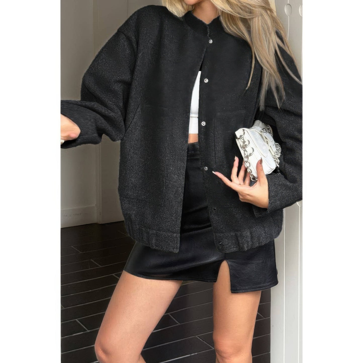 Solid Pockets Brushed Bomber Jacket