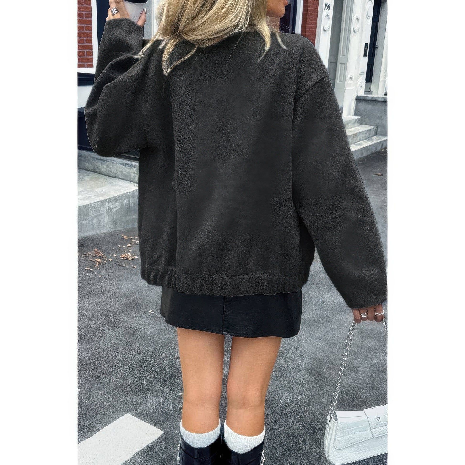 Solid Pockets Brushed Bomber Jacket