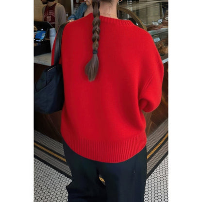 Solid Knit O Neck Long Sleeves Pullover Sweater