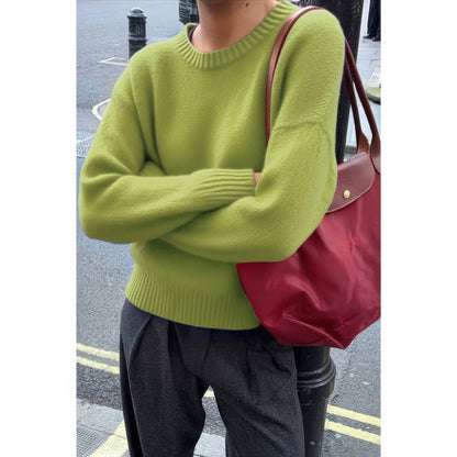Solid Knit O Neck Long Sleeves Pullover Sweater