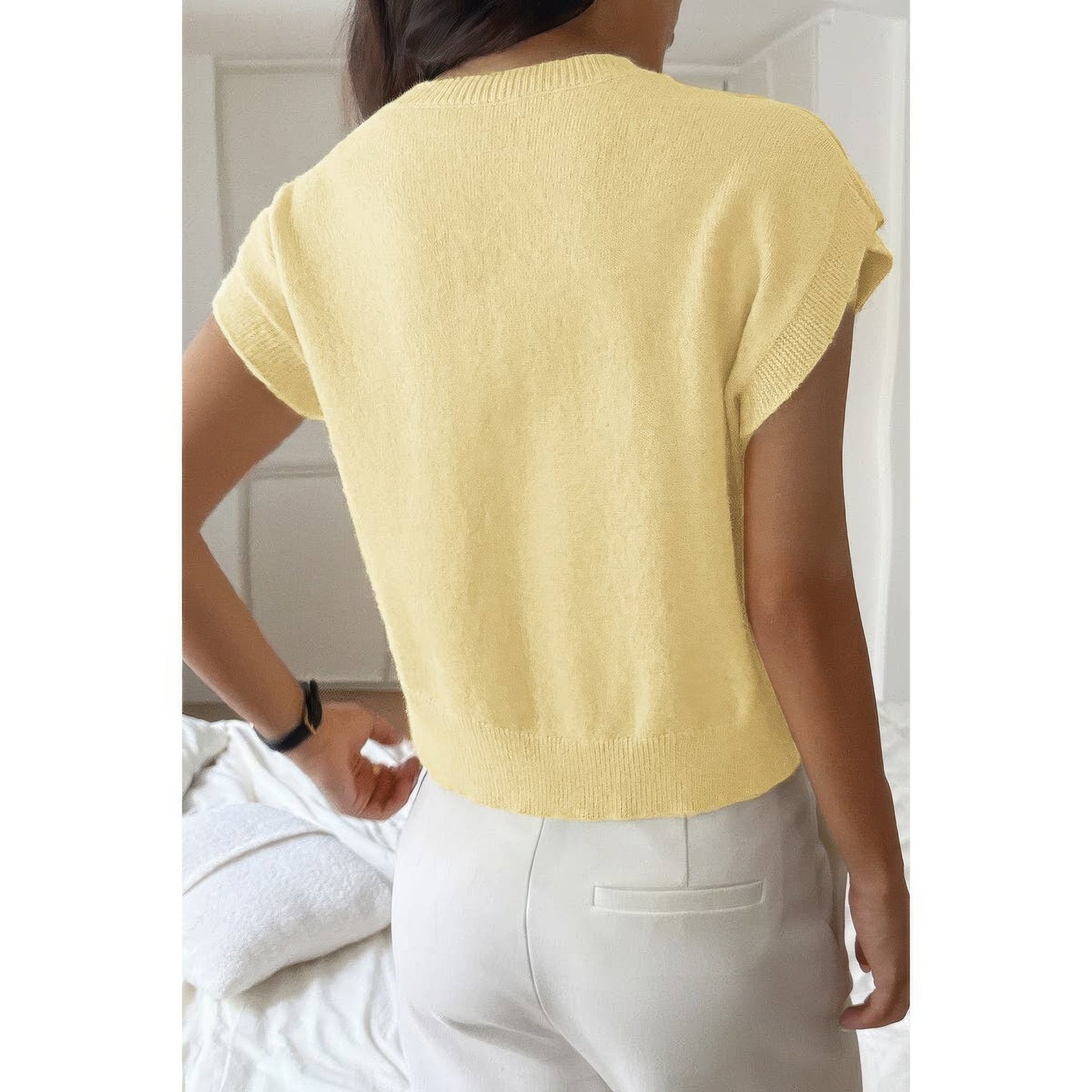 Solid V Neck Sleeveless Knit Loose Vest