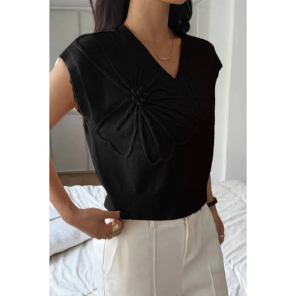 Solid V Neck Sleeveless Knit Loose Vest