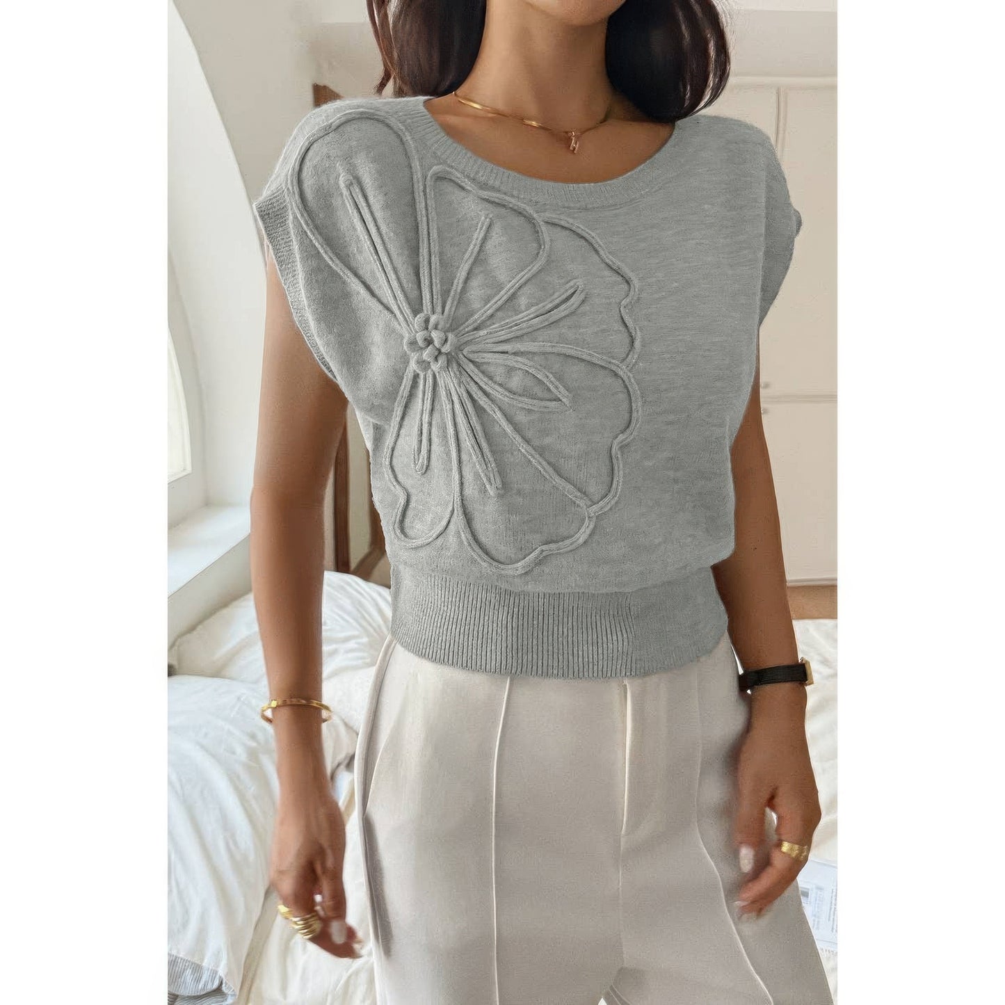 Solid Sleeveless Knit Loose Fit Vest