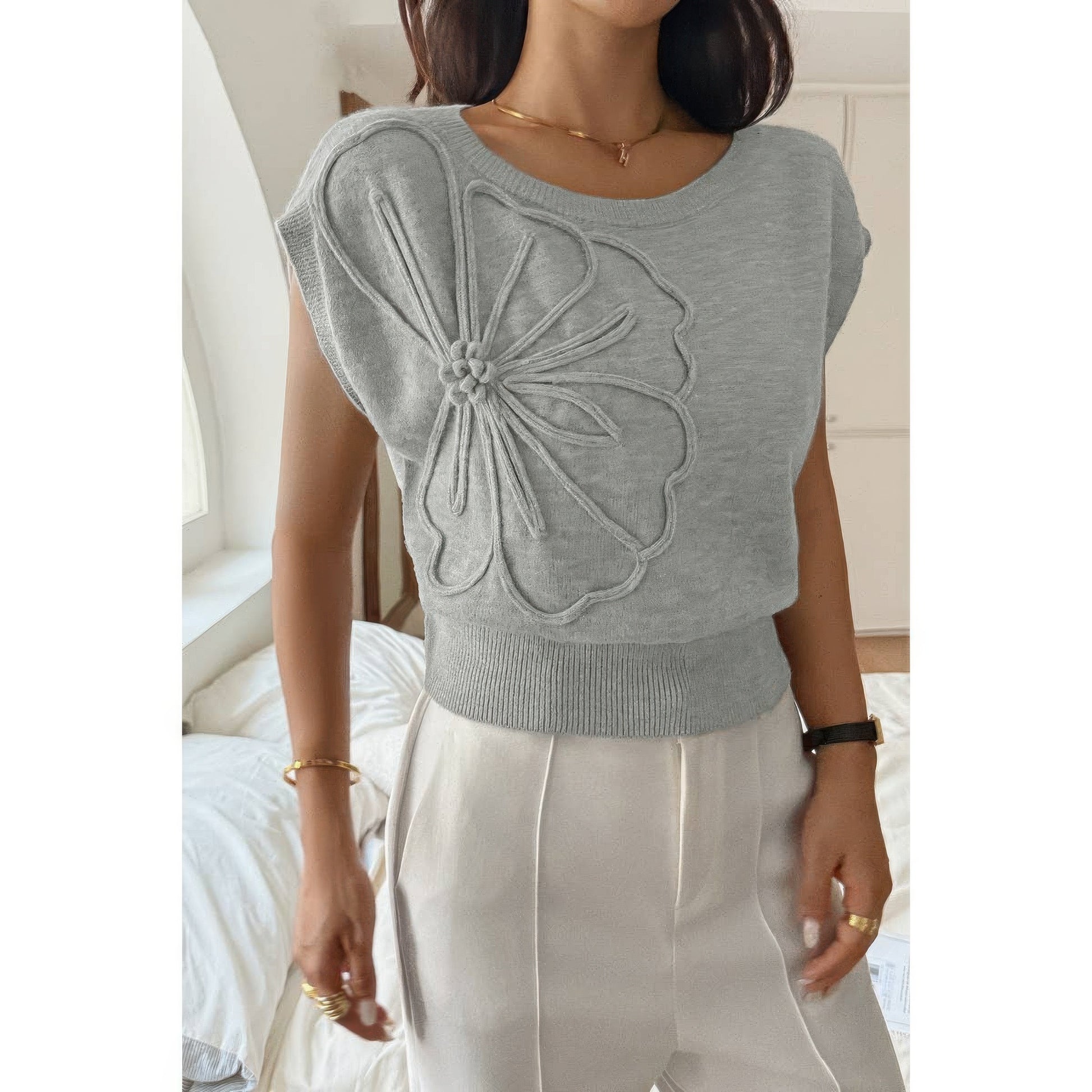 Solid Sleeveless Knit Loose Fit Vest