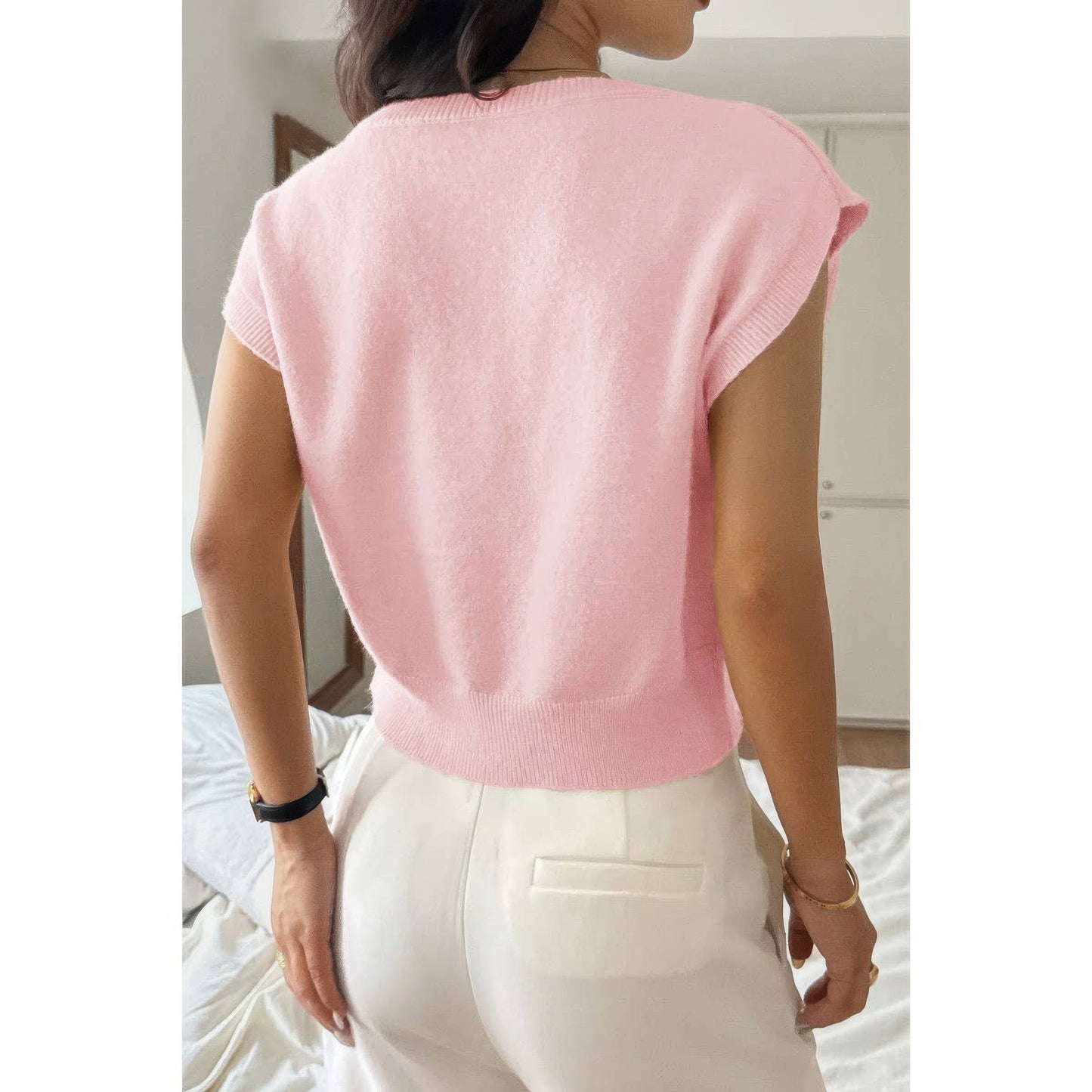 Solid Sleeveless Knit Loose Fit Vest