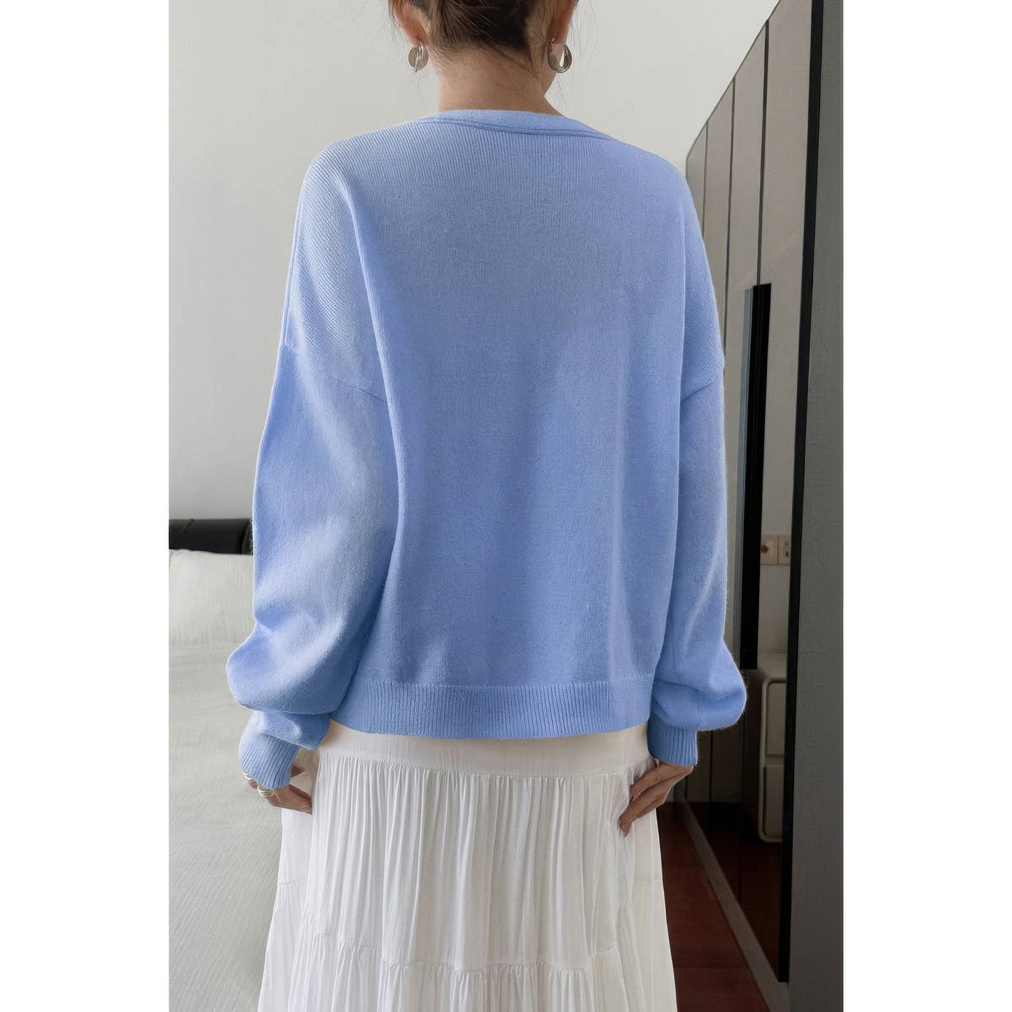 Solid Knit Button Down Pocket Loose Sweater