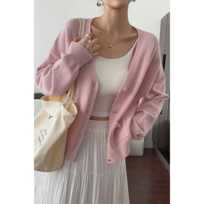 Solid Knit Button Down Pocket Loose Sweater