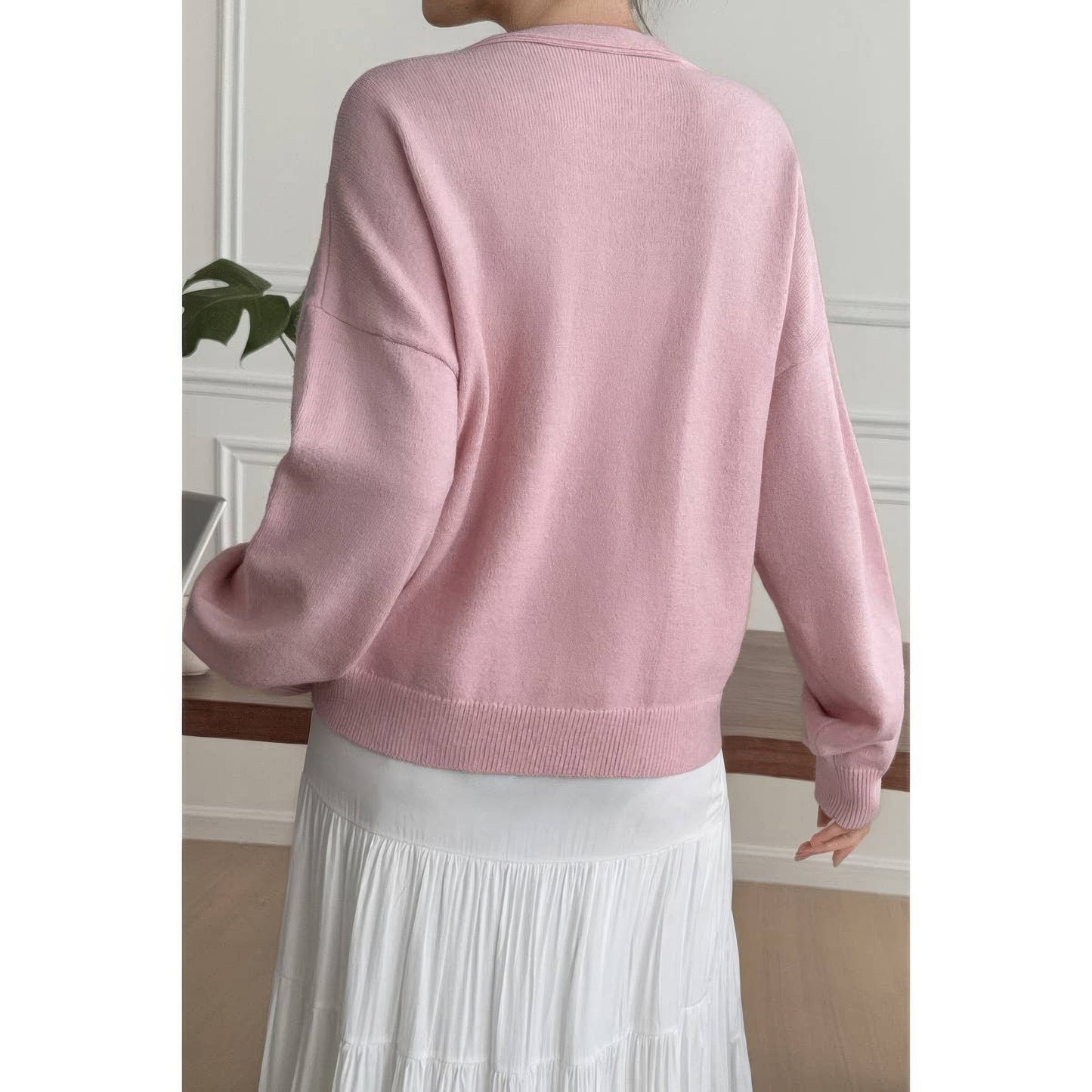 Solid Knit Button Down Pocket Loose Sweater