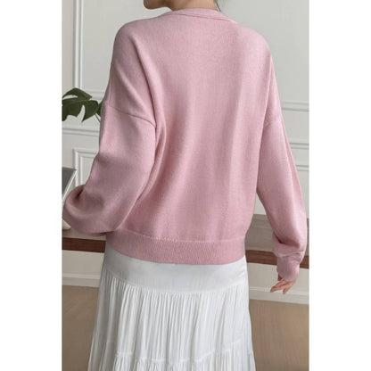 Solid Knit Button Down Pocket Loose Sweater
