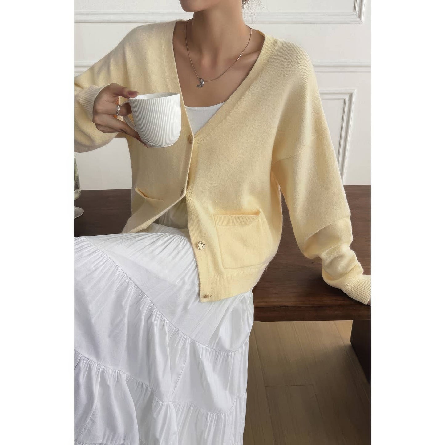 Solid Knit Button Down Pocket Loose Sweater