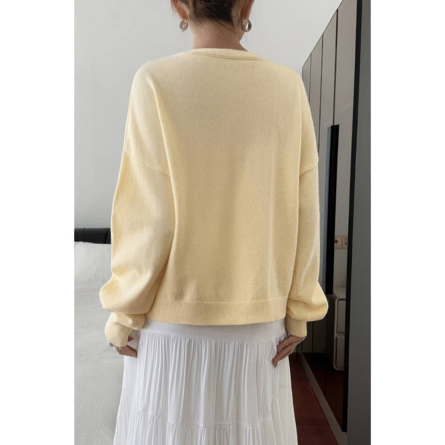 Solid Knit Button Down Pocket Loose Sweater
