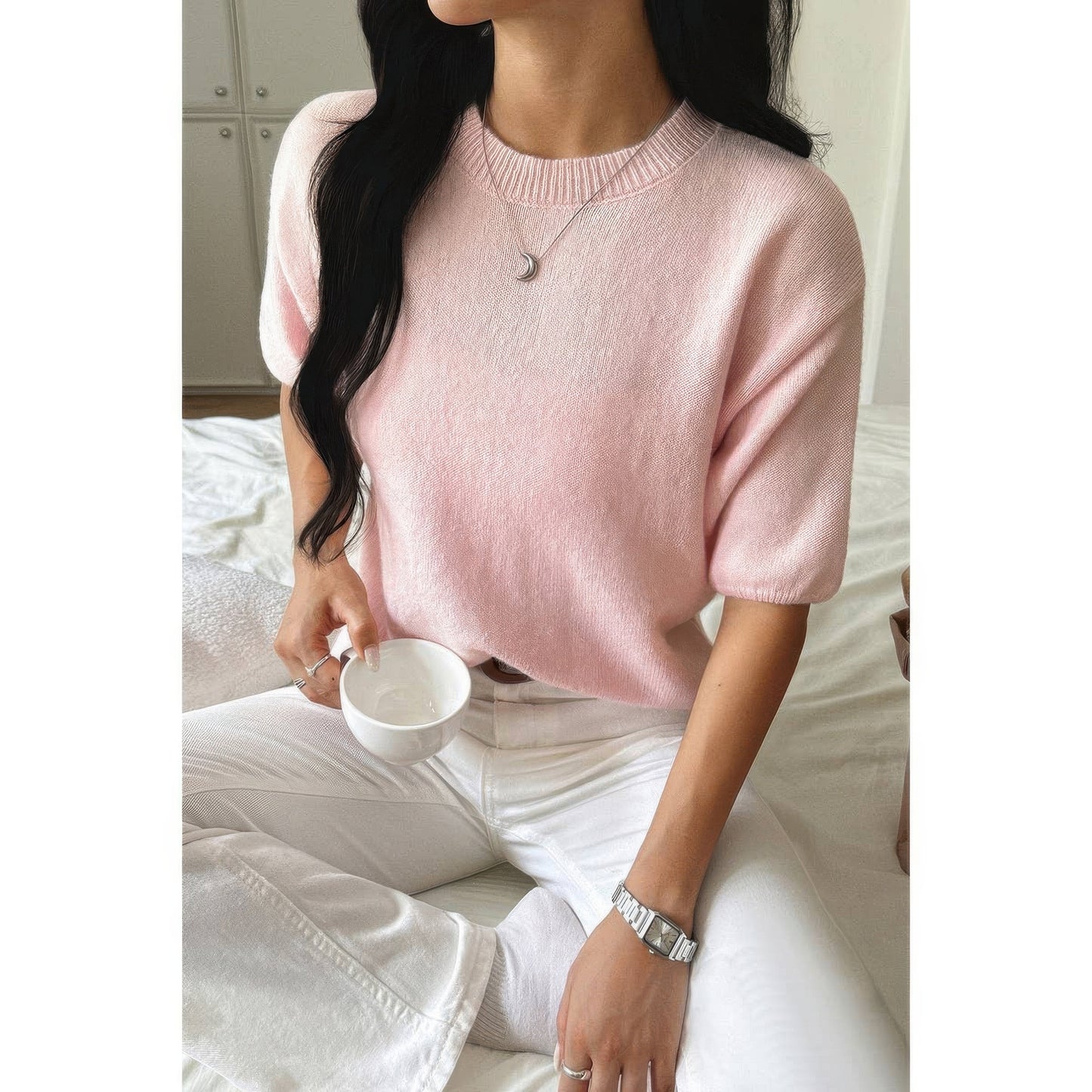 Round Neck Knit Drop Shoulder Loose Sweater