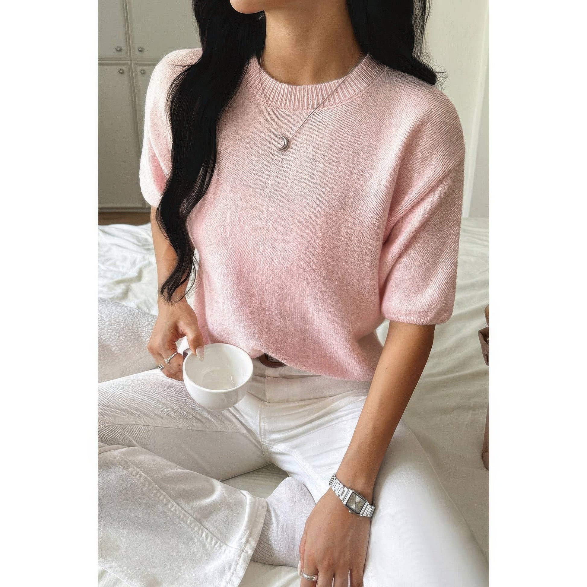 Round Neck Knit Drop Shoulder Loose Sweater