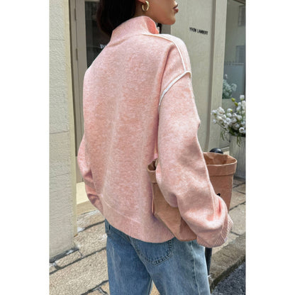 Zip Up V Neck Lapel Collar Loose Sweatshirt