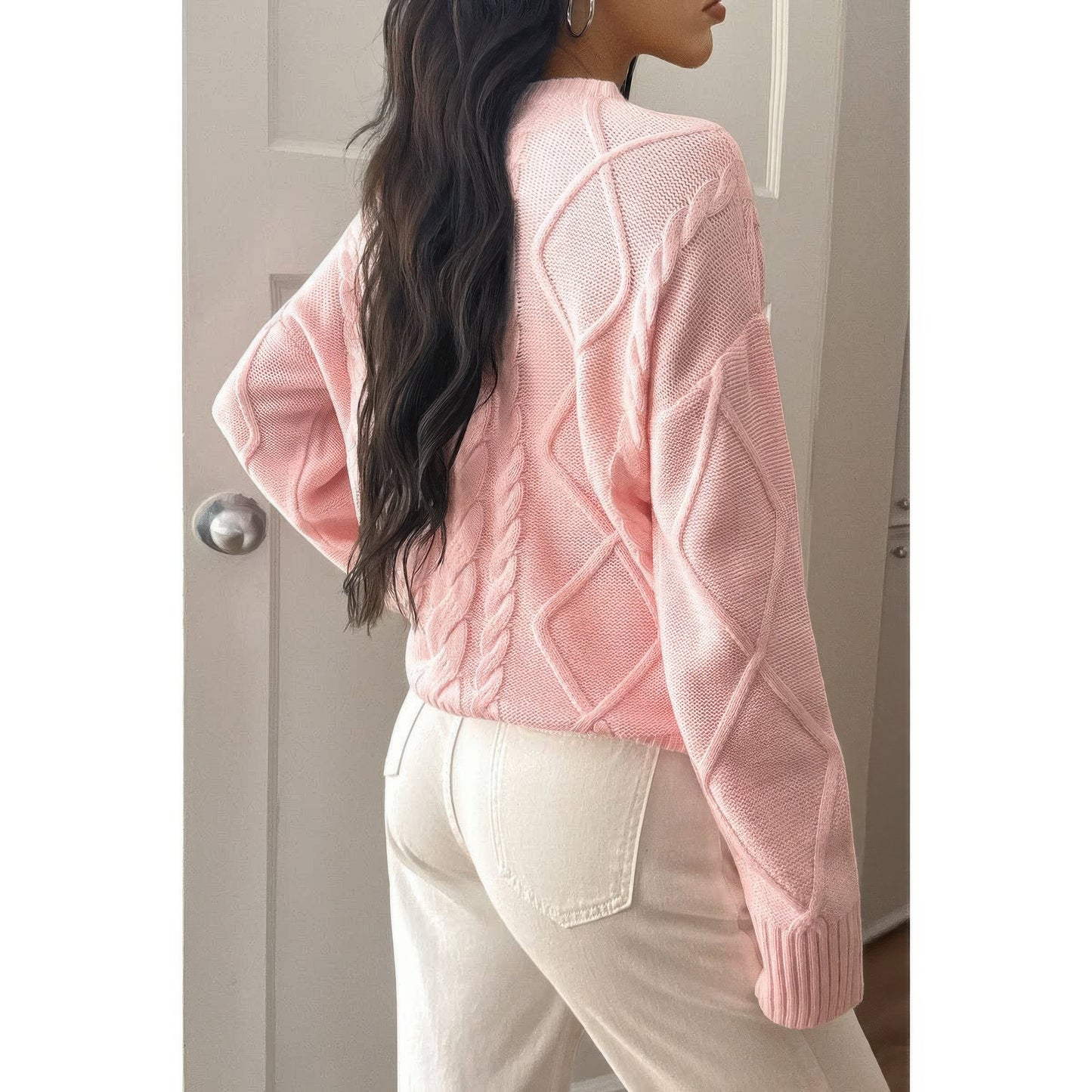 Solid Knit Crewneck Long Sleeve Loose Sweater
