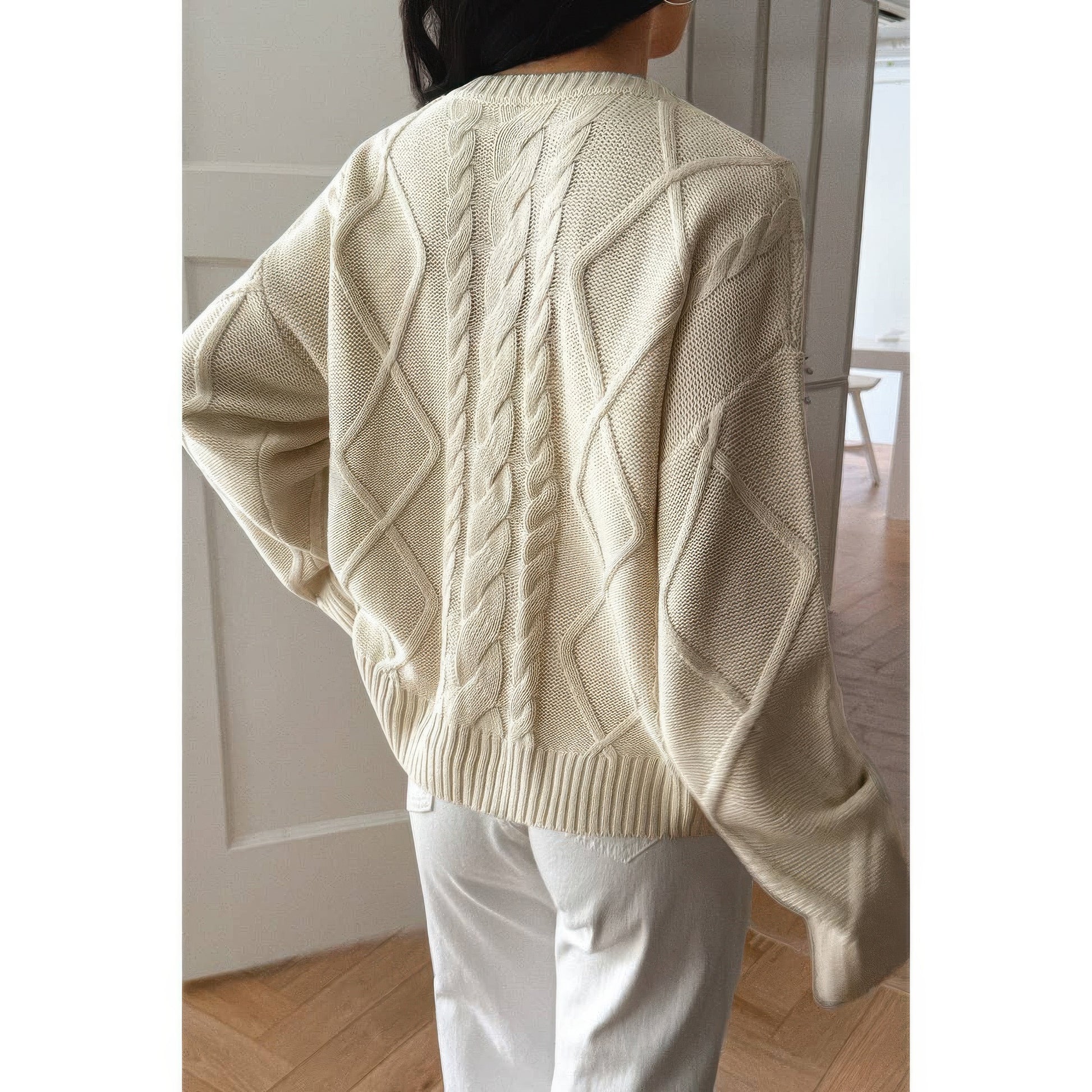 Solid Knit Crewneck Long Sleeve Loose Sweater