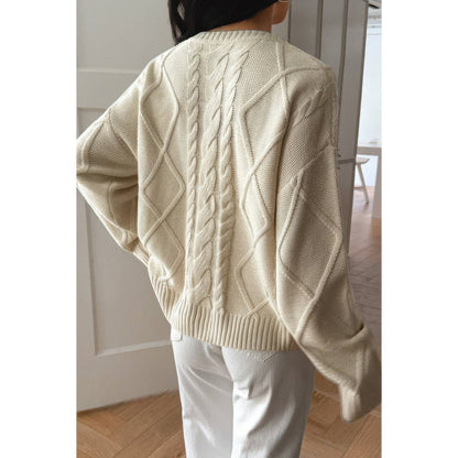 Solid Knit Crewneck Long Sleeve Loose Sweater