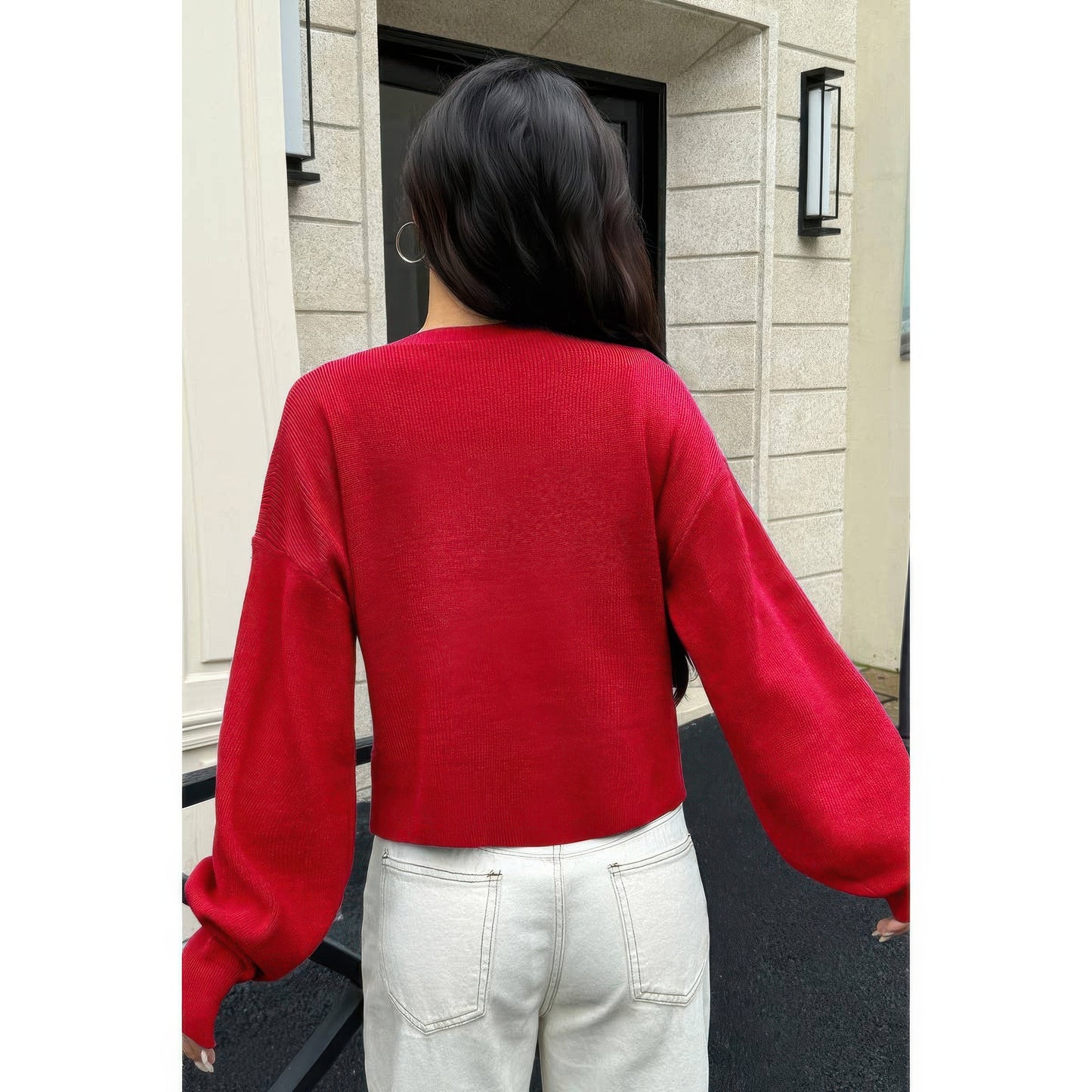 Knit Solid Round Neck Button Down Cardigan