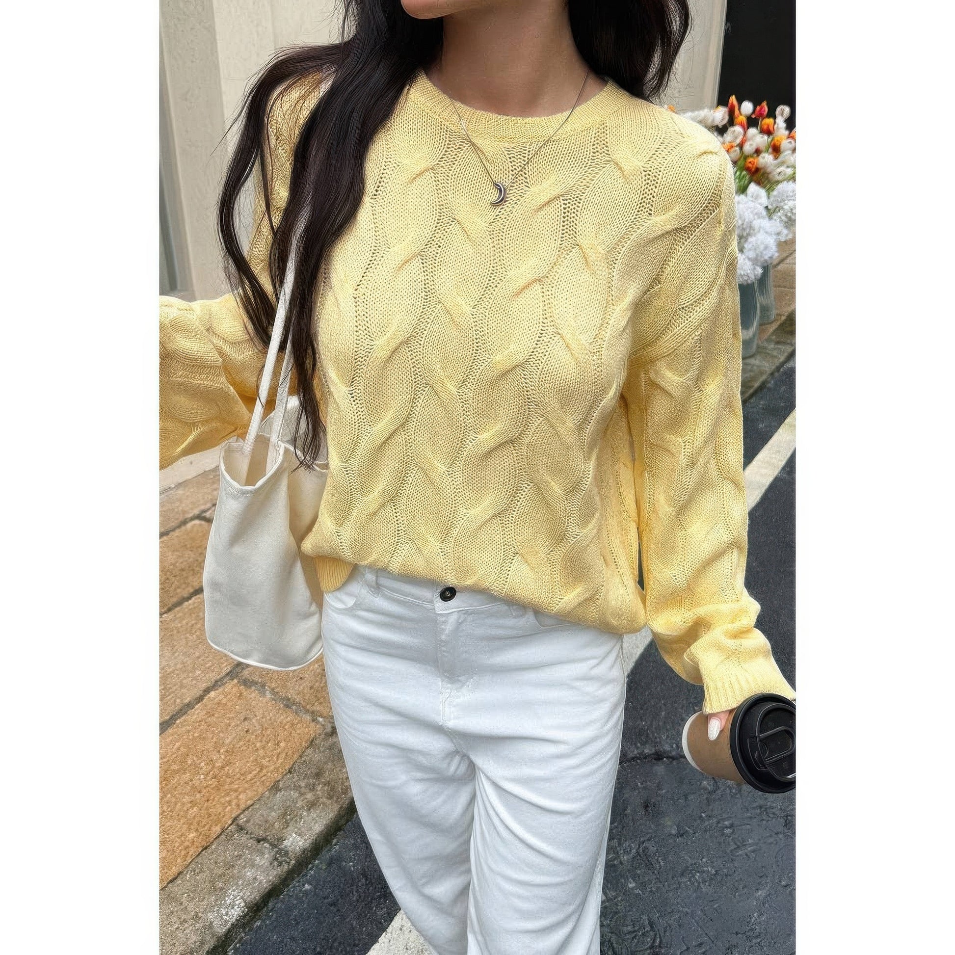 Solid Round Neck Knit Loose Sweater