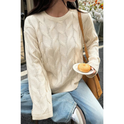 Solid Round Neck Knit Loose Sweater