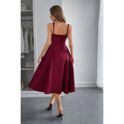 Square Neck A Line Pleated Sleeveless Long Dress