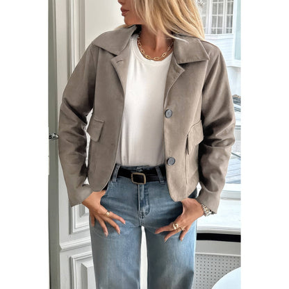 Solid Suit Lapel Faux Suede Leather Jacket