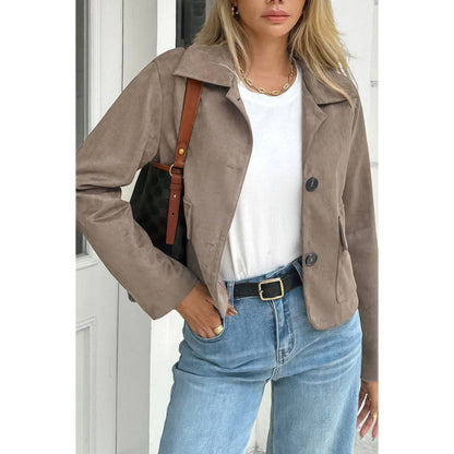 Solid Suit Lapel Faux Suede Leather Jacket