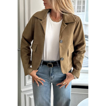 Solid Suit Lapel Faux Suede Leather Jacket