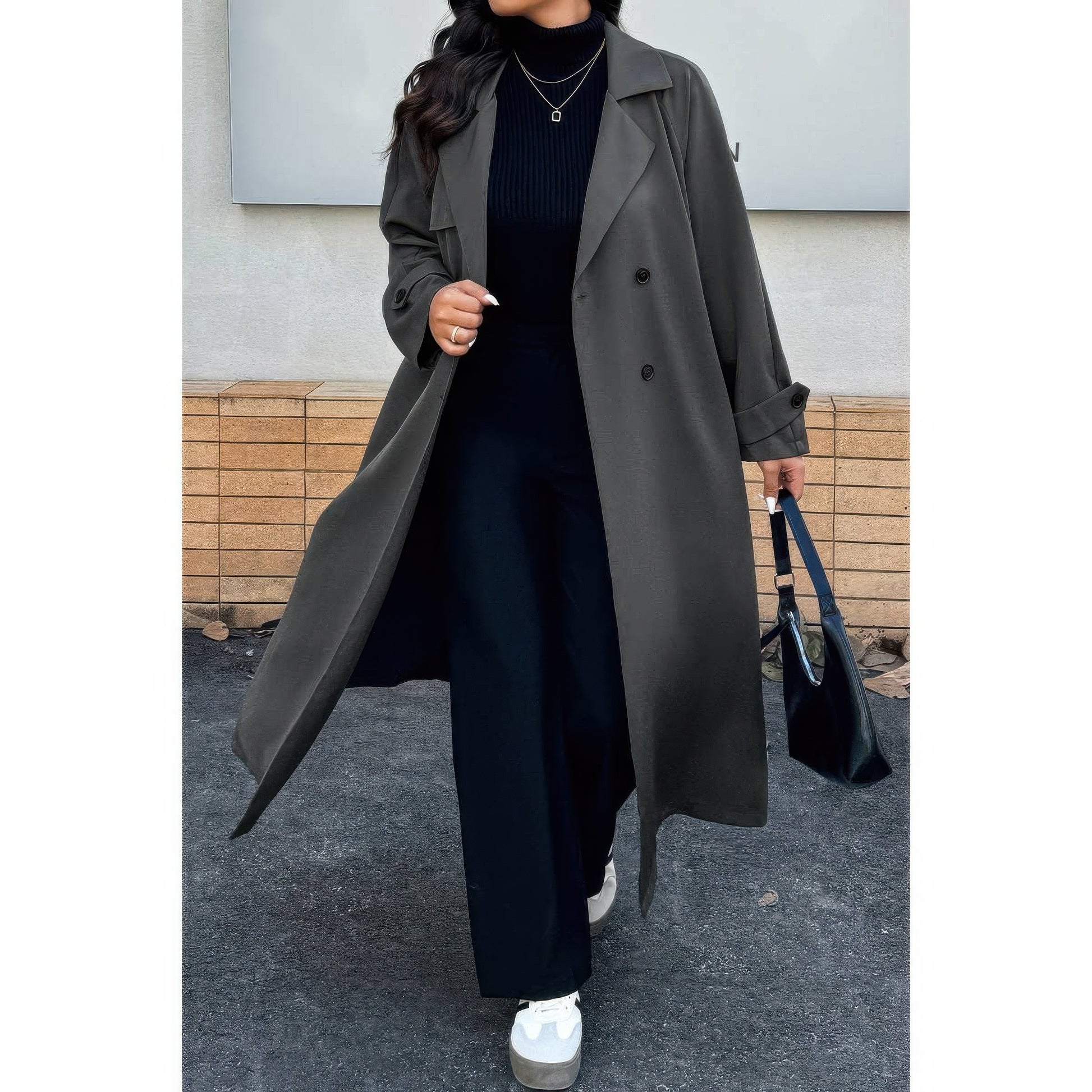 Plus Stand Collar Double Breasted Long Body Coat