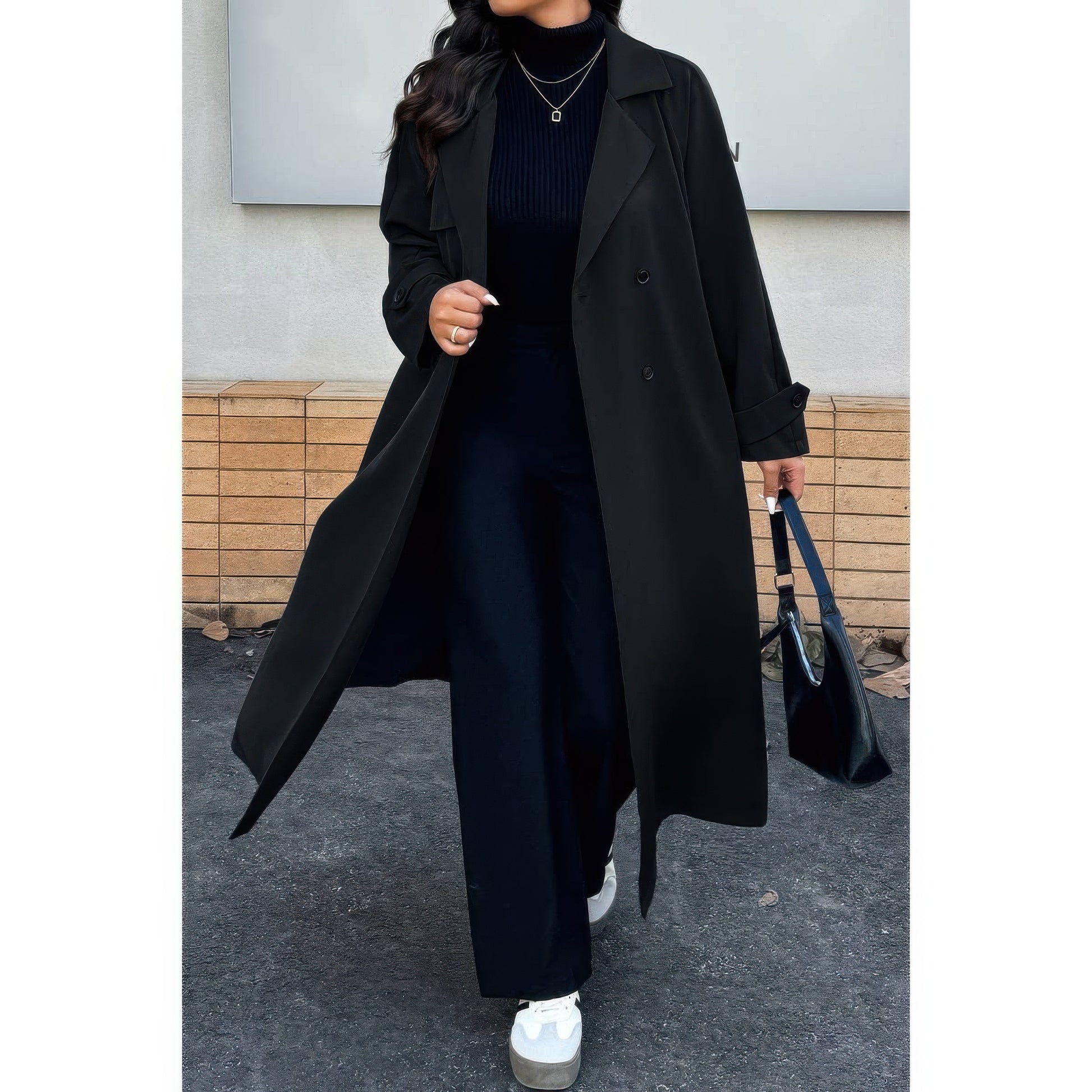 Plus Stand Collar Double Breasted Long Body Coat