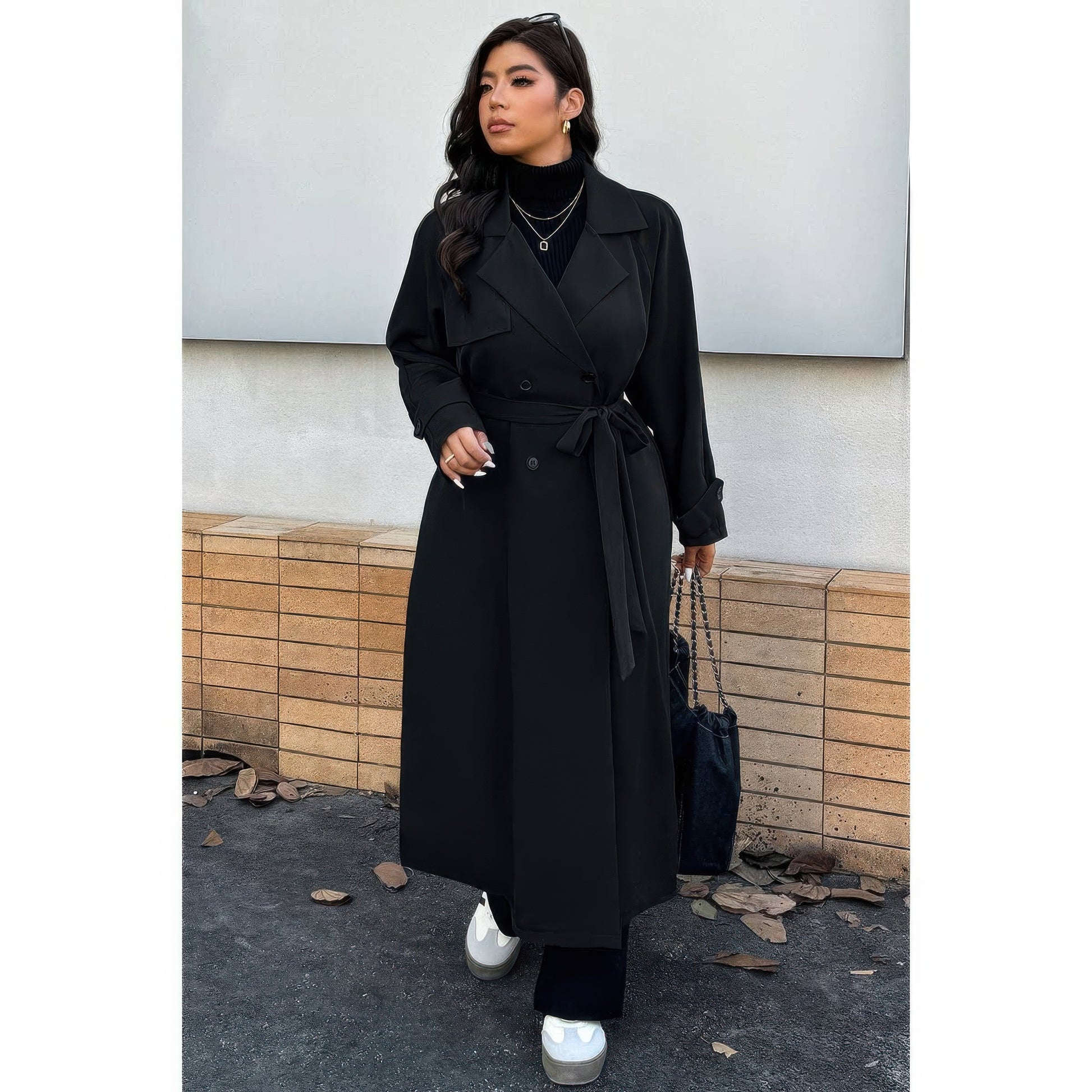 Plus Stand Collar Double Breasted Long Body Coat