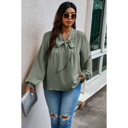 Plus Size Solid Ruched Knot Loose Fit Top