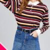 Plus Size Long-Sleeve Brushed Stripe Shirt – Burgundy/Plum