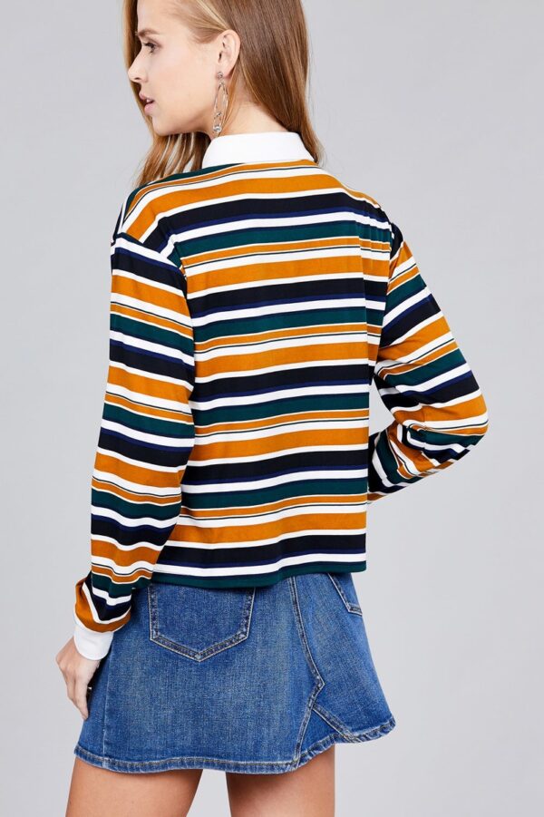 Plus-Size Long Sleeve Multi-Striped DTY Brushed Shirt – Mustard/Blue