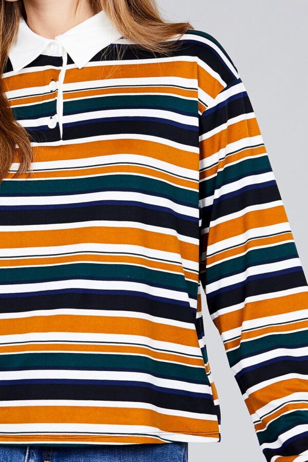 Plus-Size Long Sleeve Multi-Striped DTY Brushed Shirt – Mustard/Blue